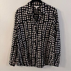CABI Blouse Silk Black White Dots Long Sleeve Button Front Sz Small Professional